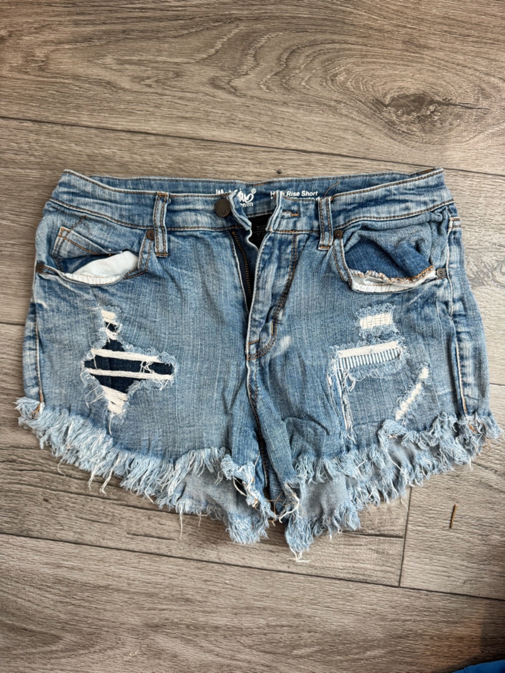 Distressed Light Blue Denim Shorts